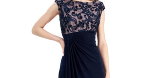 Vestido de coquetel com corpete soutache feminino conectado, azul, tamanho 4