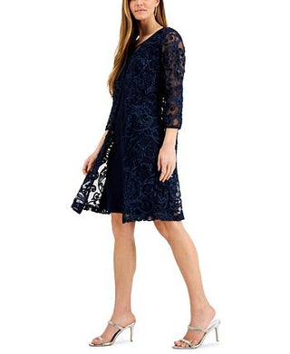 Connected Women's Soutache Jacket Dress Blue Size 8