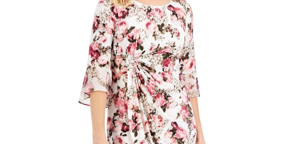 Vestido tubinho feminino Connected com manga 3/4 rosa tamanho 12 Petite