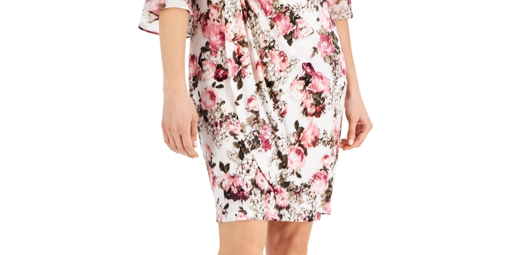 Vestido tubinho feminino Connected com manga 3/4 rosa tamanho 14 Petite