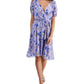 Vestido feminino Connected com estampa de chiffon, manga torcida, ajuste e flare, roxo, tamanho 6