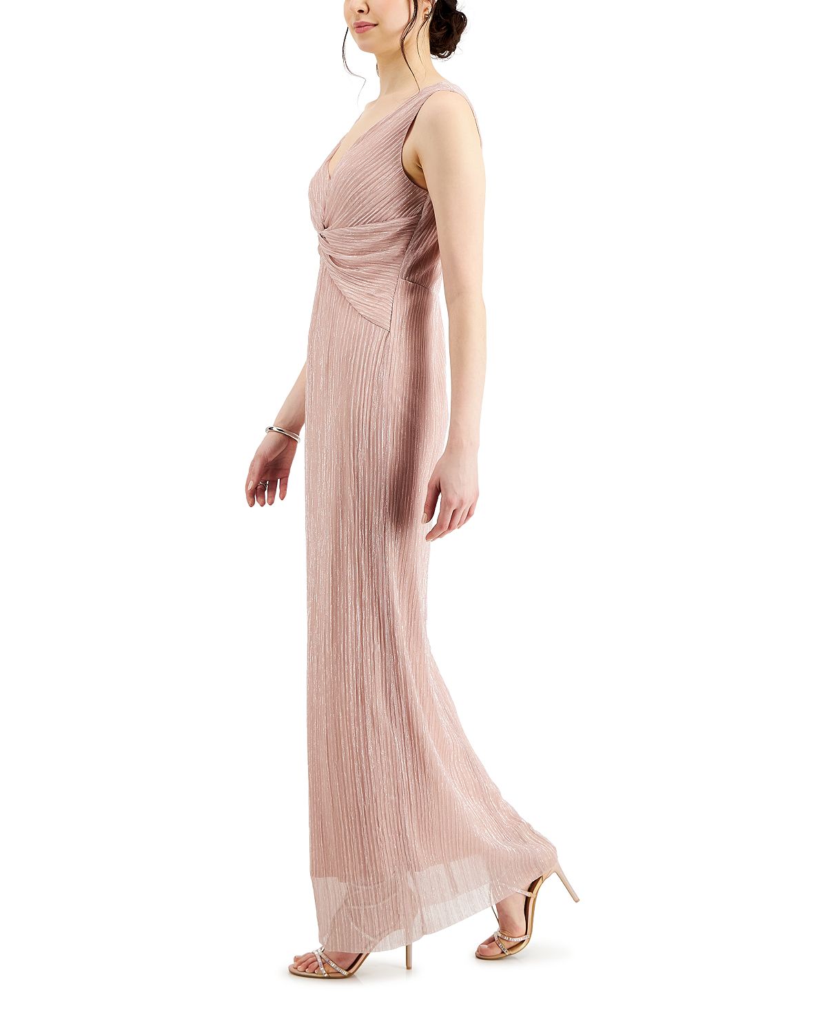 Vestido feminino com pregas e frente torcida, rosa, tamanho 10