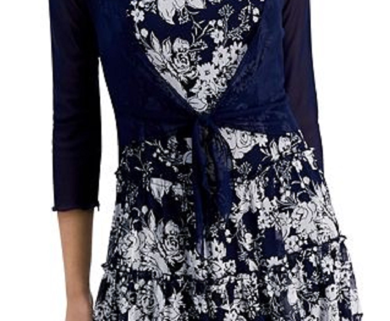 Vestido jaqueta de chiffon estampado feminino Connected, 2 peças, azul, tamanho 6