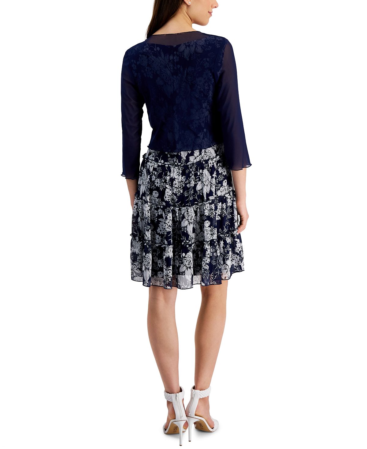 Vestido jaqueta de chiffon estampado feminino Connected, 2 peças, azul, tamanho 12