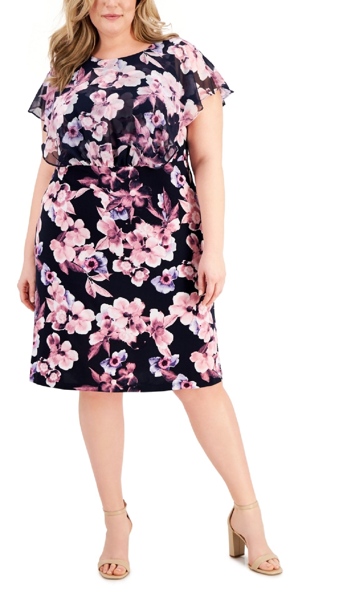 Vestido midi popover com estampa floral feminino conectado, rosa, tamanho 24W