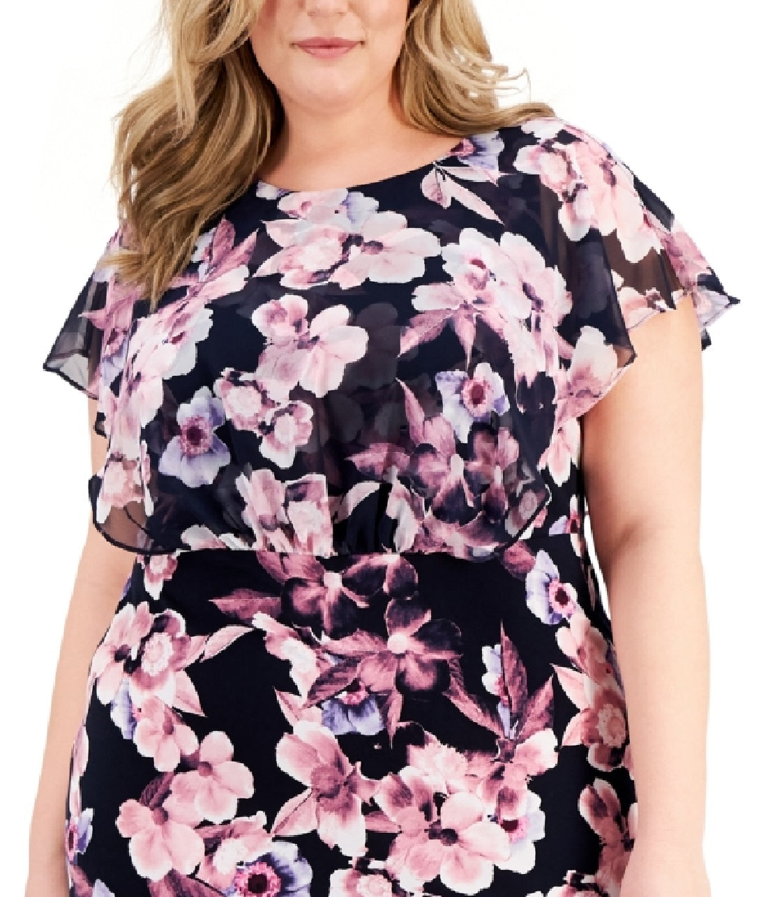 Vestido midi popover com estampa floral feminino conectado, rosa, tamanho 24W