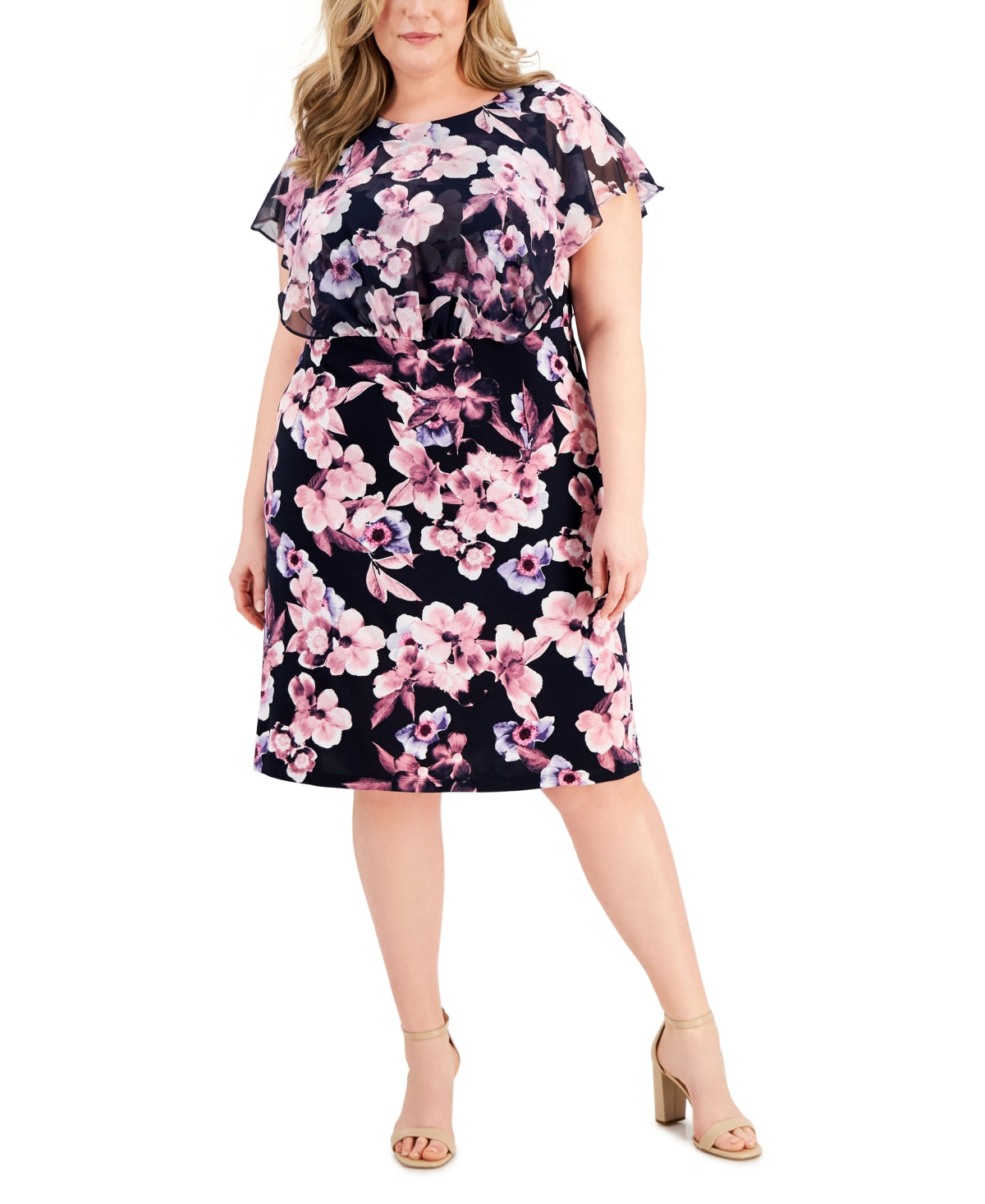 Vestido midi popover com estampa floral feminino conectado, rosa, tamanho 24W