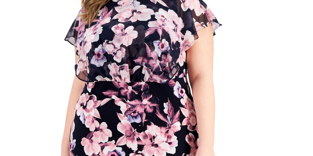 Vestido midi popover com estampa floral feminino conectado, rosa, tamanho 24W