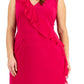 Vestido feminino com decote em V e babados, rosa, tamanho 14W