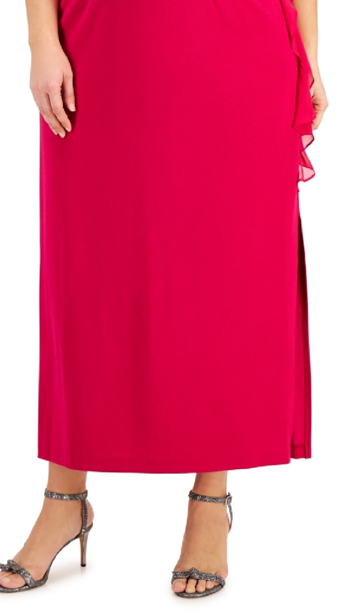 Vestido feminino com decote em V e babados, rosa, tamanho 14W
