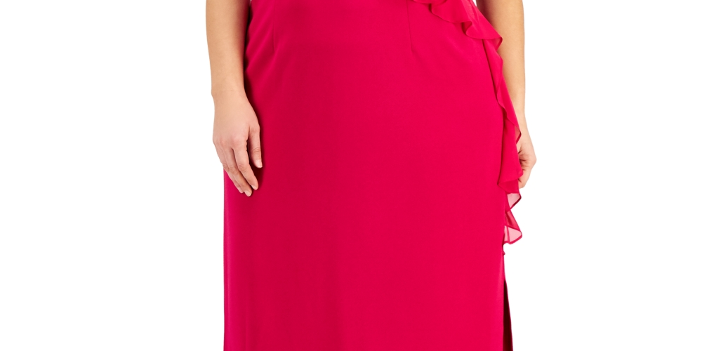Vestido feminino com decote em V e babados, rosa, tamanho 14W