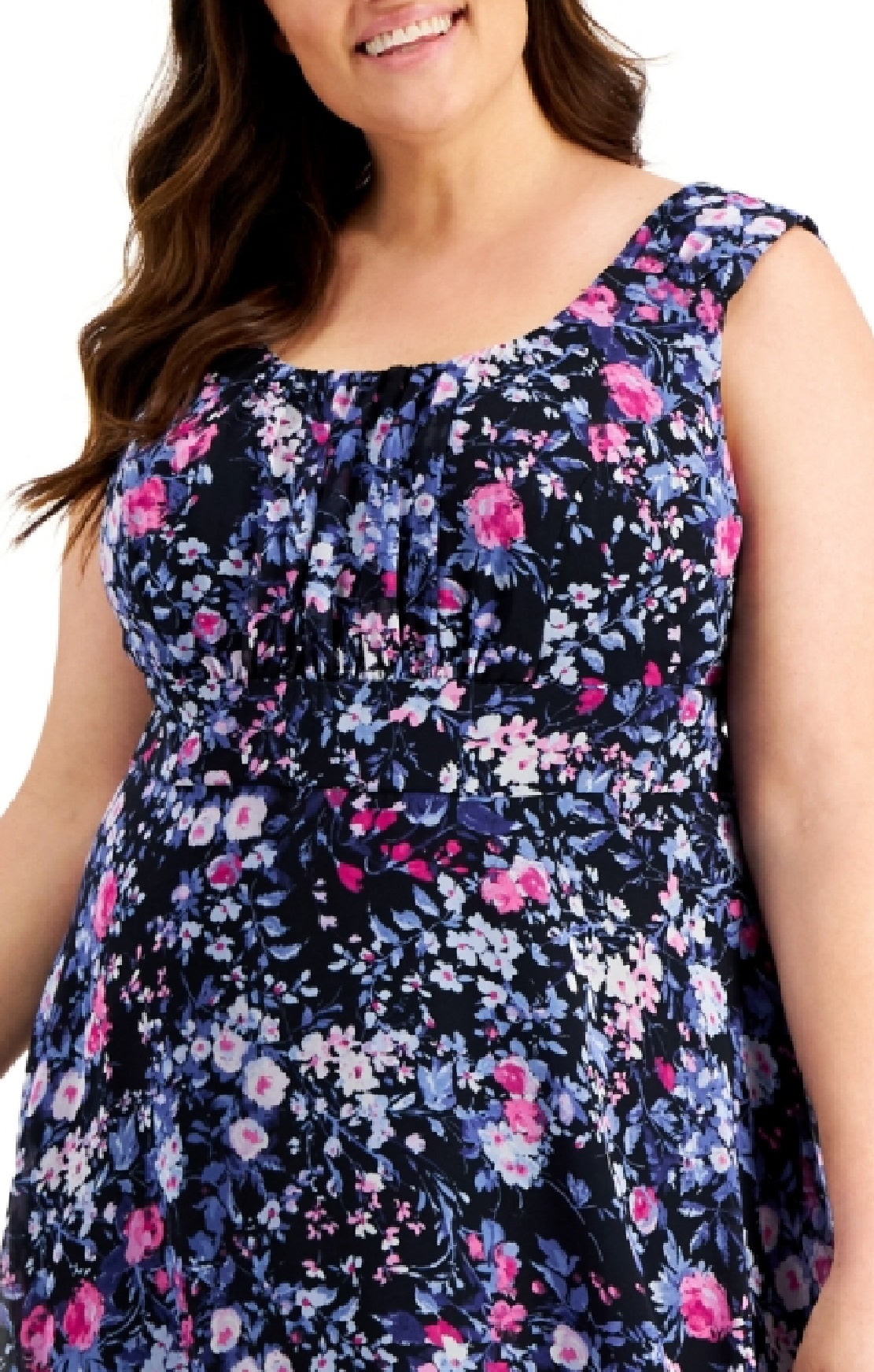 Vestido feminino Connected de chiffon com ajuste e abertura frontal, azul, tamanho 20W