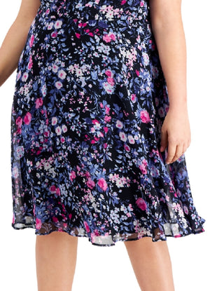 Connected Women's Chiffon Fit & Flare Dress Blue Size 20W