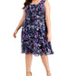 Vestido feminino Connected de chiffon com ajuste e abertura frontal, azul, tamanho 20W