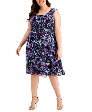 Connected Women's Chiffon Fit & Flare Dress Blue Size 20W