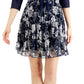 Vestido estampado feminino conectado com 2 peças e jaqueta de malha azul tamanho 6 pequeno