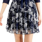 Vestido estampado feminino conectado com 2 peças e jaqueta de malha azul tamanho 6 pequeno