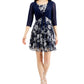 Vestido estampado feminino conectado com 2 peças e jaqueta de malha azul tamanho 6 pequeno