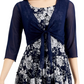 Vestido estampado feminino conectado com 2 peças e jaqueta de malha azul tamanho 6 pequeno