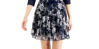 Vestido estampado feminino conectado com 2 peças e jaqueta de malha azul tamanho 6 pequeno
