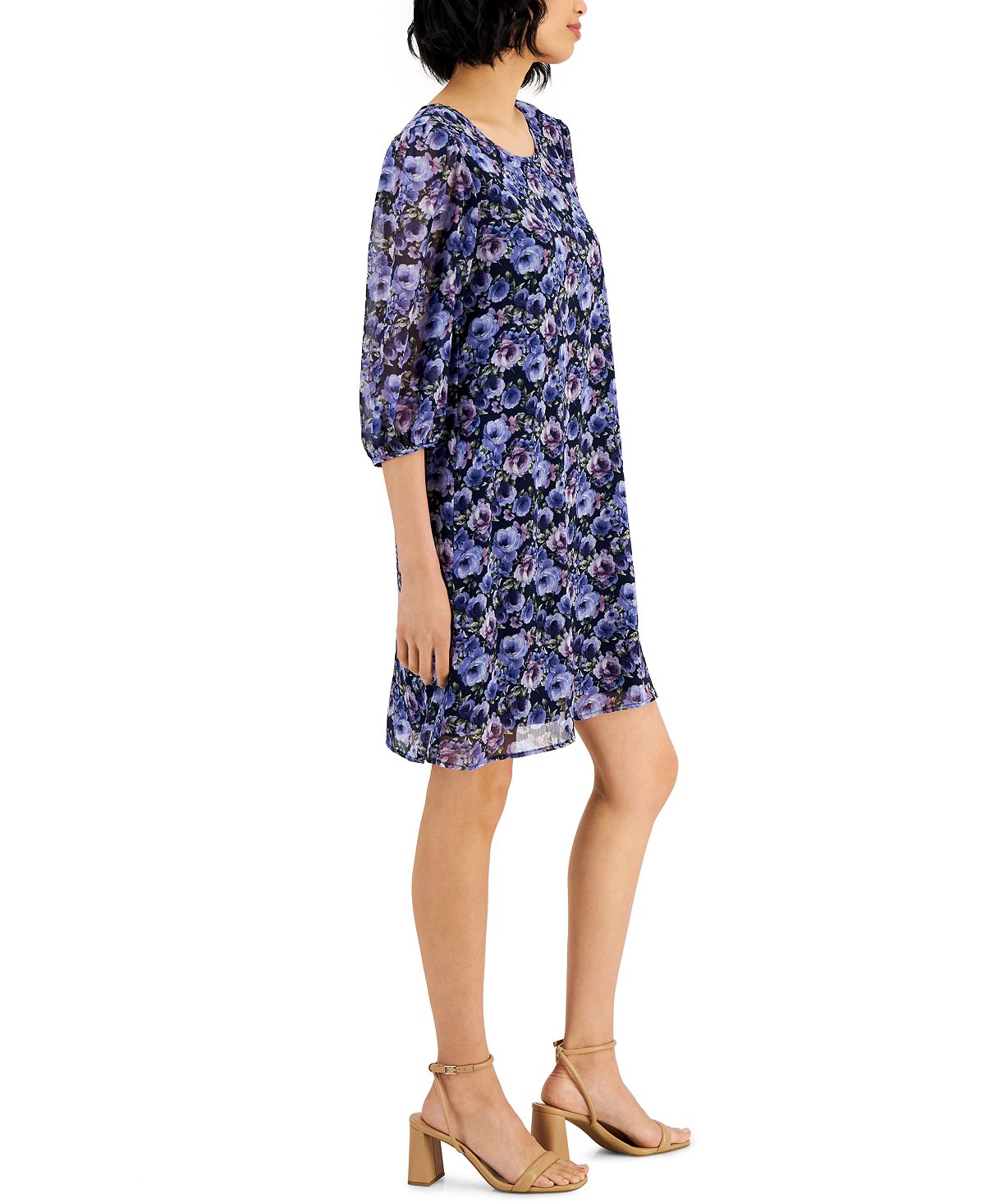 Vestido feminino com estampa floral evasê azul tamanho 6 da Connected