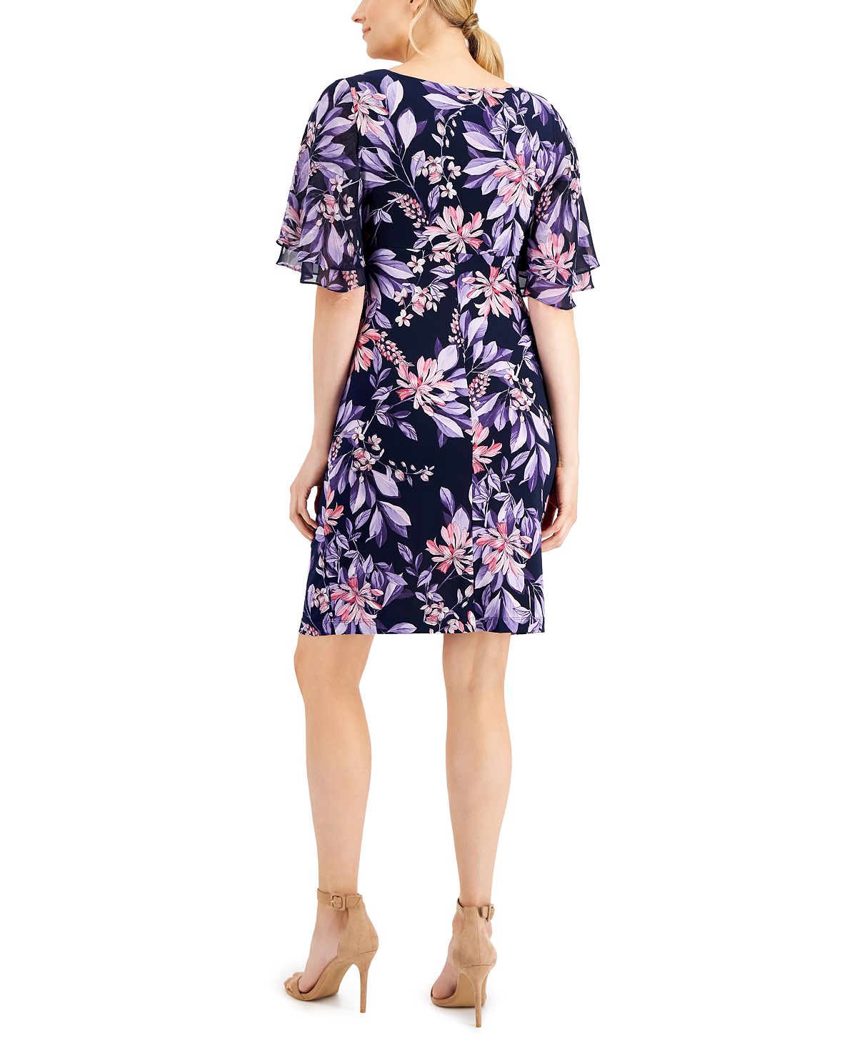 Vestido tubinho feminino Connected, manga curta, em camadas, azul, tamanho 10, pequeno