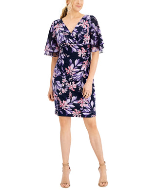 Vestido tubinho feminino Connected, manga curta, em camadas, azul, tamanho 10, pequeno