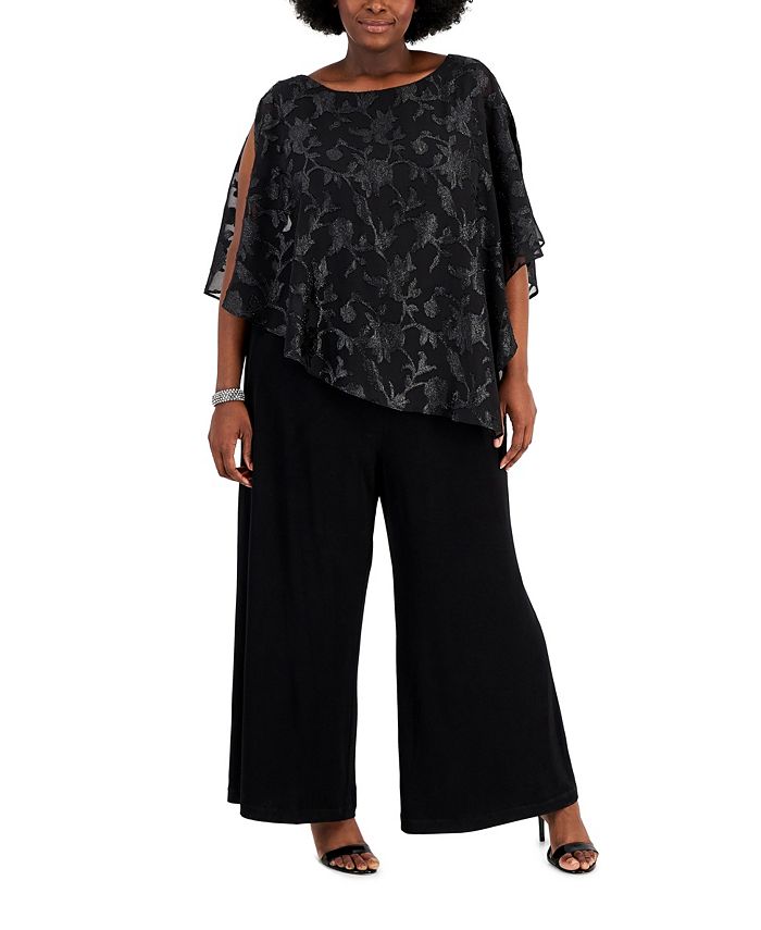 Macacão feminino com sobreposição assimétrica conectado, preto, tamanho 18W
