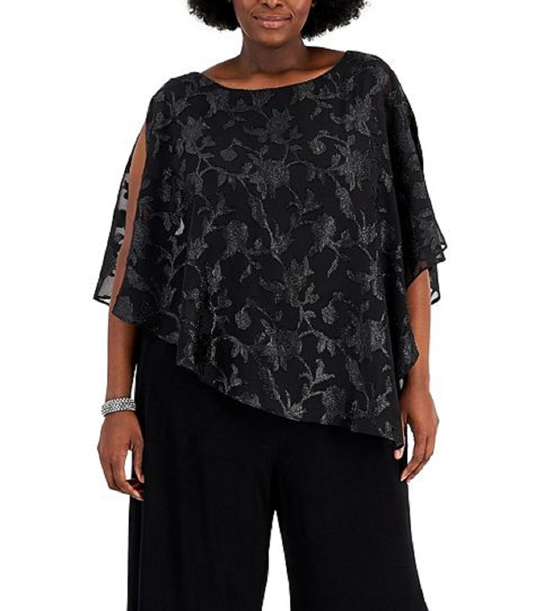 Macacão feminino com sobreposição assimétrica conectado, preto, tamanho 18W