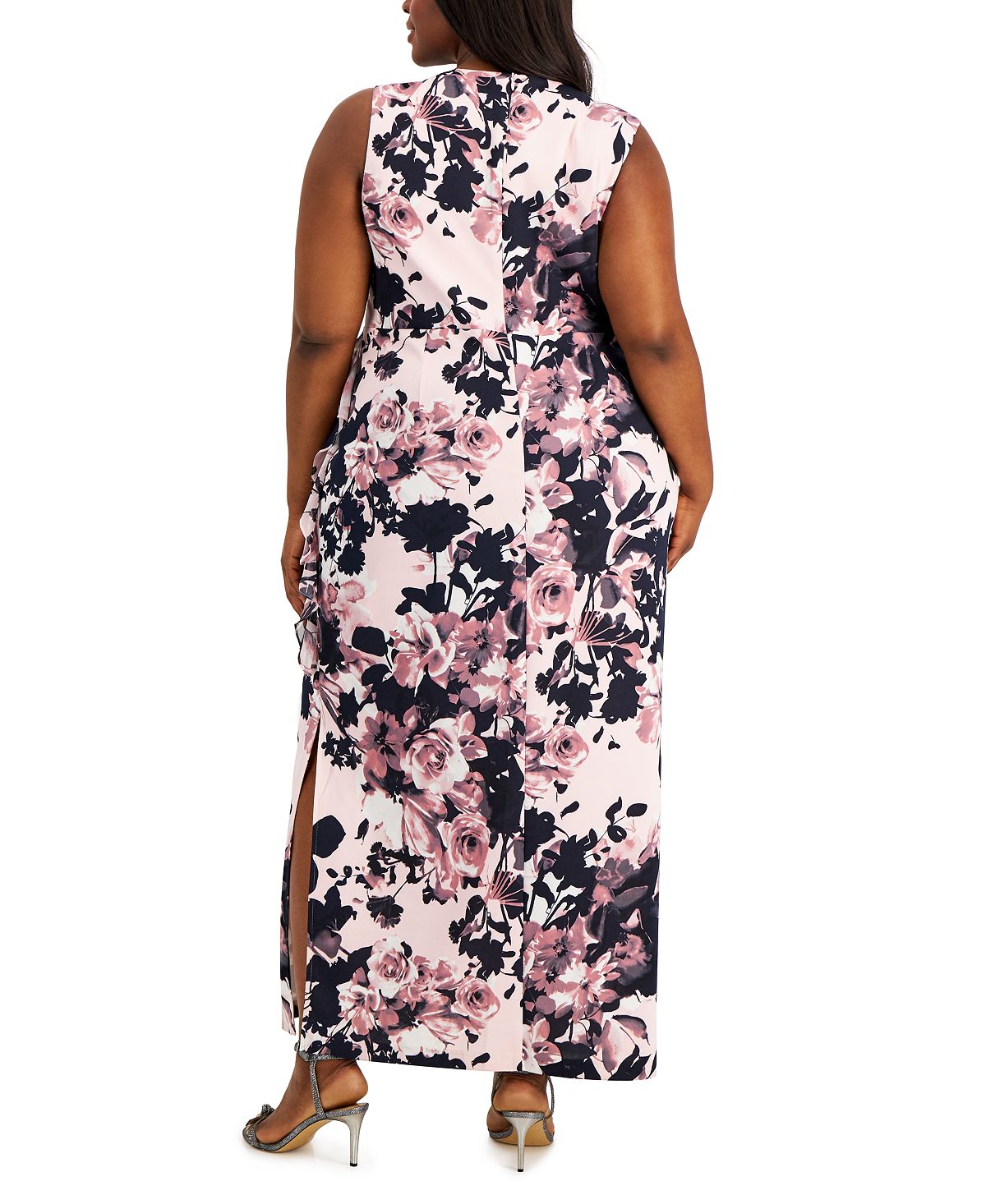 Vestido feminino com estampa floral e babados, roxo, tamanho 16W