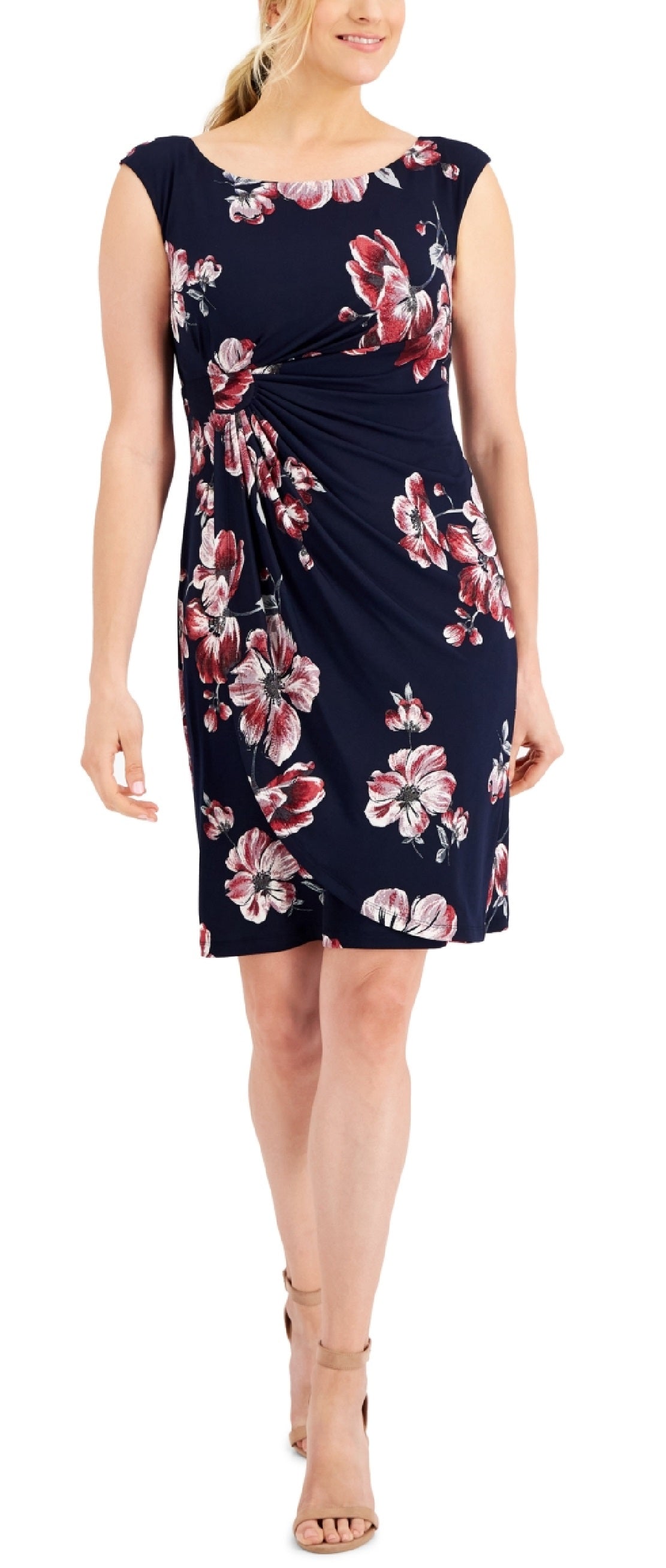 Vestido feminino Connected com manga curta e aba lateral, azul, tamanho 4, pequeno