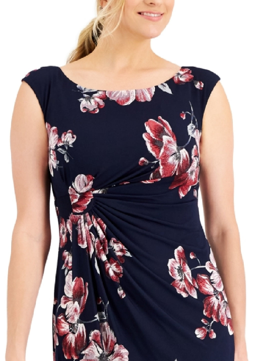 Vestido feminino Connected com manga curta e aba lateral, azul, tamanho 4, pequeno