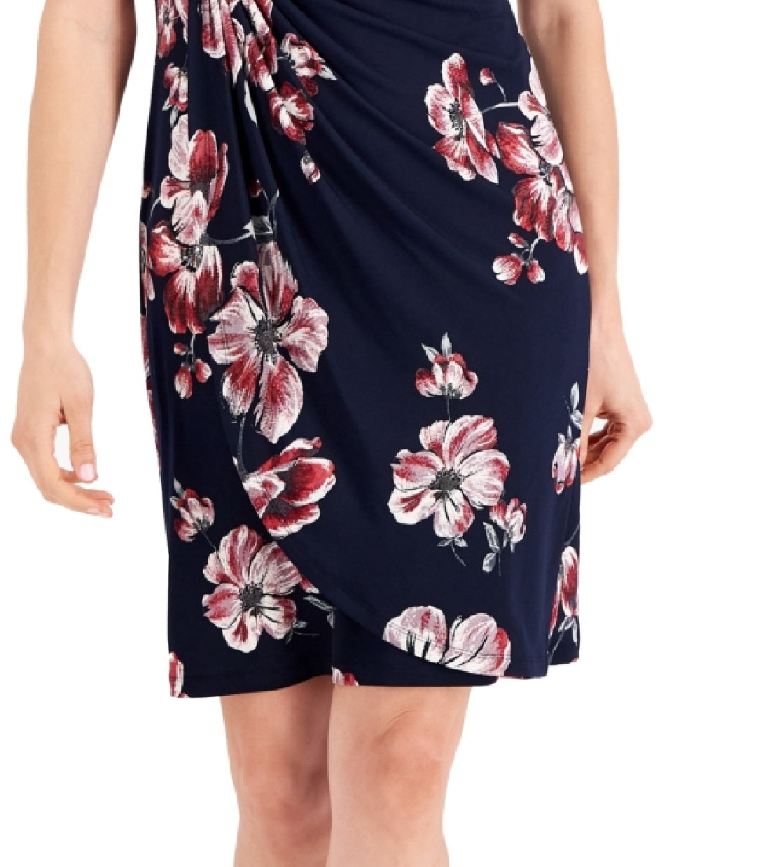 Vestido feminino Connected com manga curta e aba lateral, azul, tamanho 4, pequeno