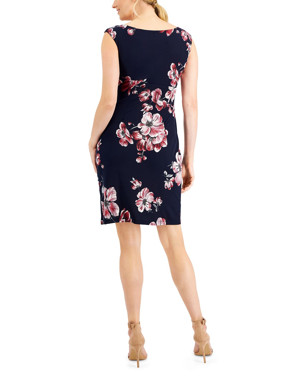 Vestido feminino Connected com manga curta e aba lateral, azul, tamanho 8, pequeno