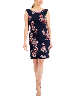 Connected Women's Cap Sleeve Side Tab Sheath Dress Blue Size 8Petite