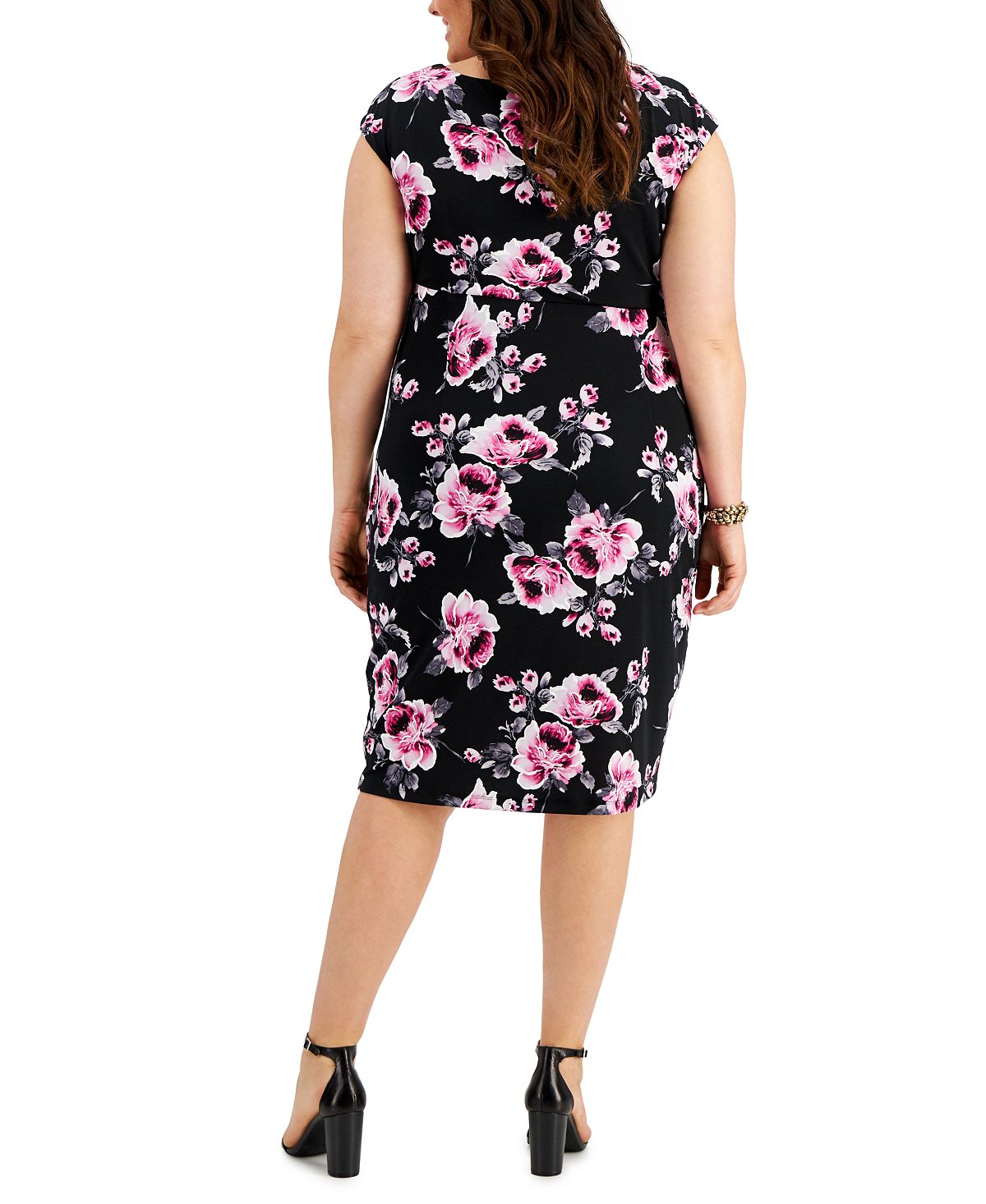 Vestido feminino com bainha falsa e envoltório, rosa, tamanho 22W, da Connected