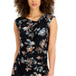 Vestido tubinho com manga curta floral feminino conectado, preto, tamanho 14, pequeno