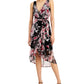 Vestido envelope feminino com estampa floral e babados, preto, tamanho 4
