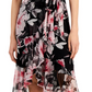 Vestido envelope feminino com estampa floral e babados, preto, tamanho 4