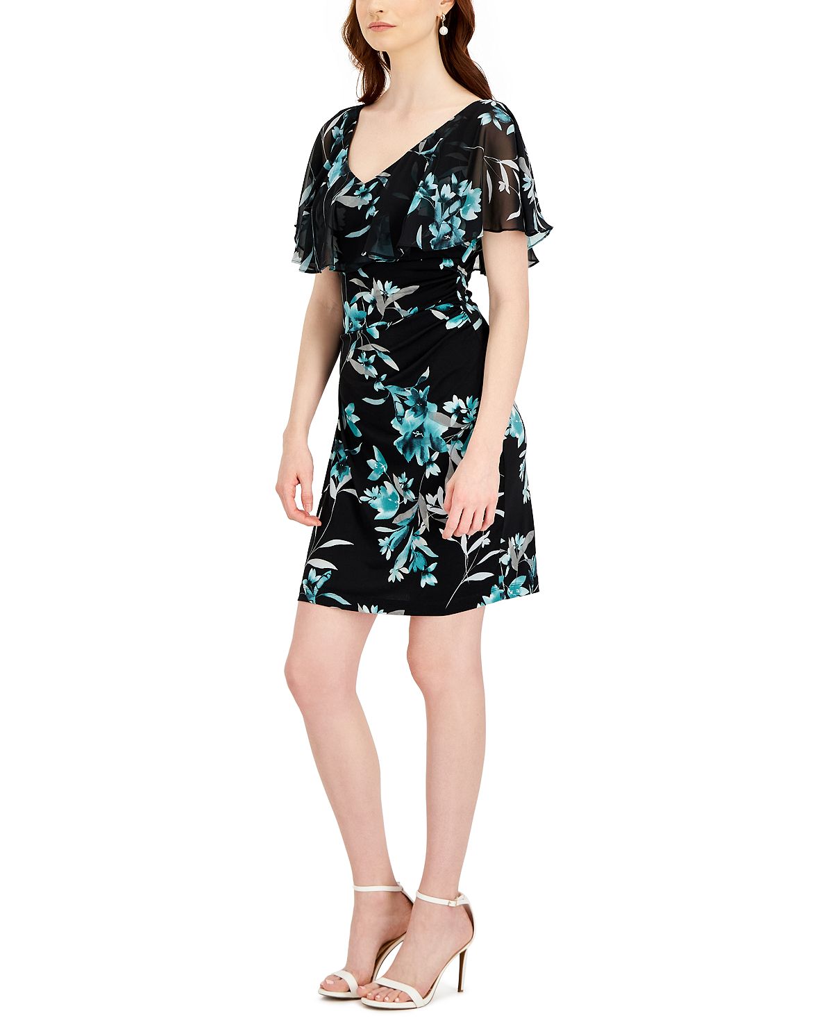 Vestido tubinho com estampa floral popover feminino conectado, azul, tamanho 8, pequeno