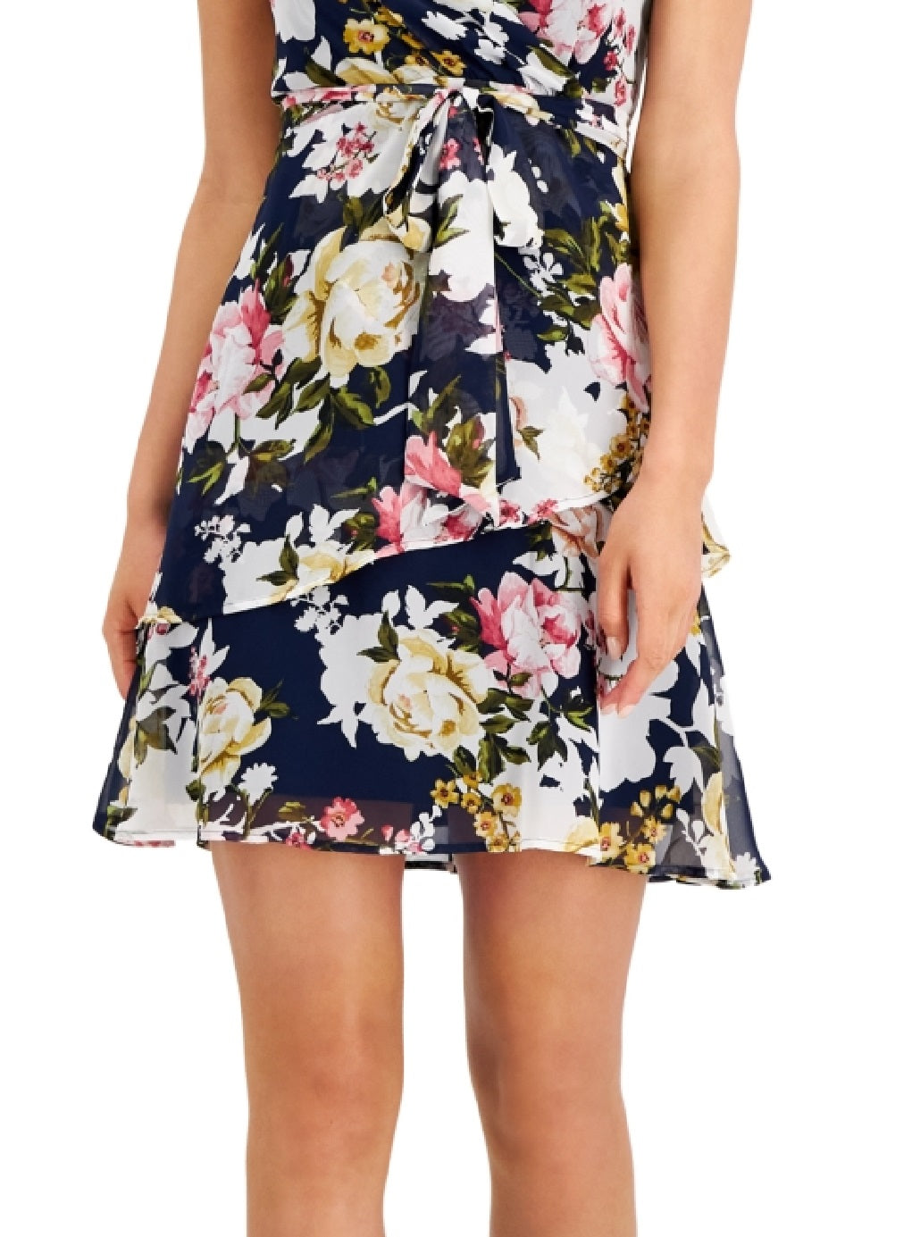Vestido feminino Connected em camadas de chiffon com ajuste evasê, azul, tamanho 8, pequeno