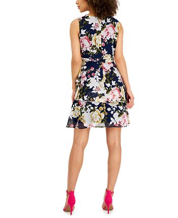 Vestido feminino Connected em camadas de chiffon, ajuste evasê, azul, tamanho 10, pequeno