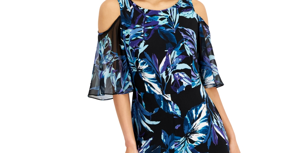 Macacão feminino Cold Shoulder estampado azul tamanho 8 da Connected