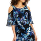 Macacão feminino estampado com ombros descobertos, azul, tamanho 10