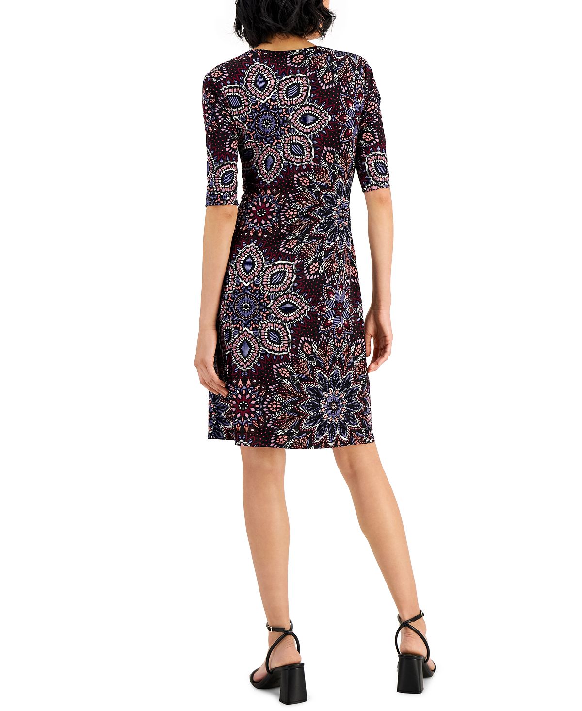 Vestido envelope falso estampado feminino conectado, roxo, tamanho 14