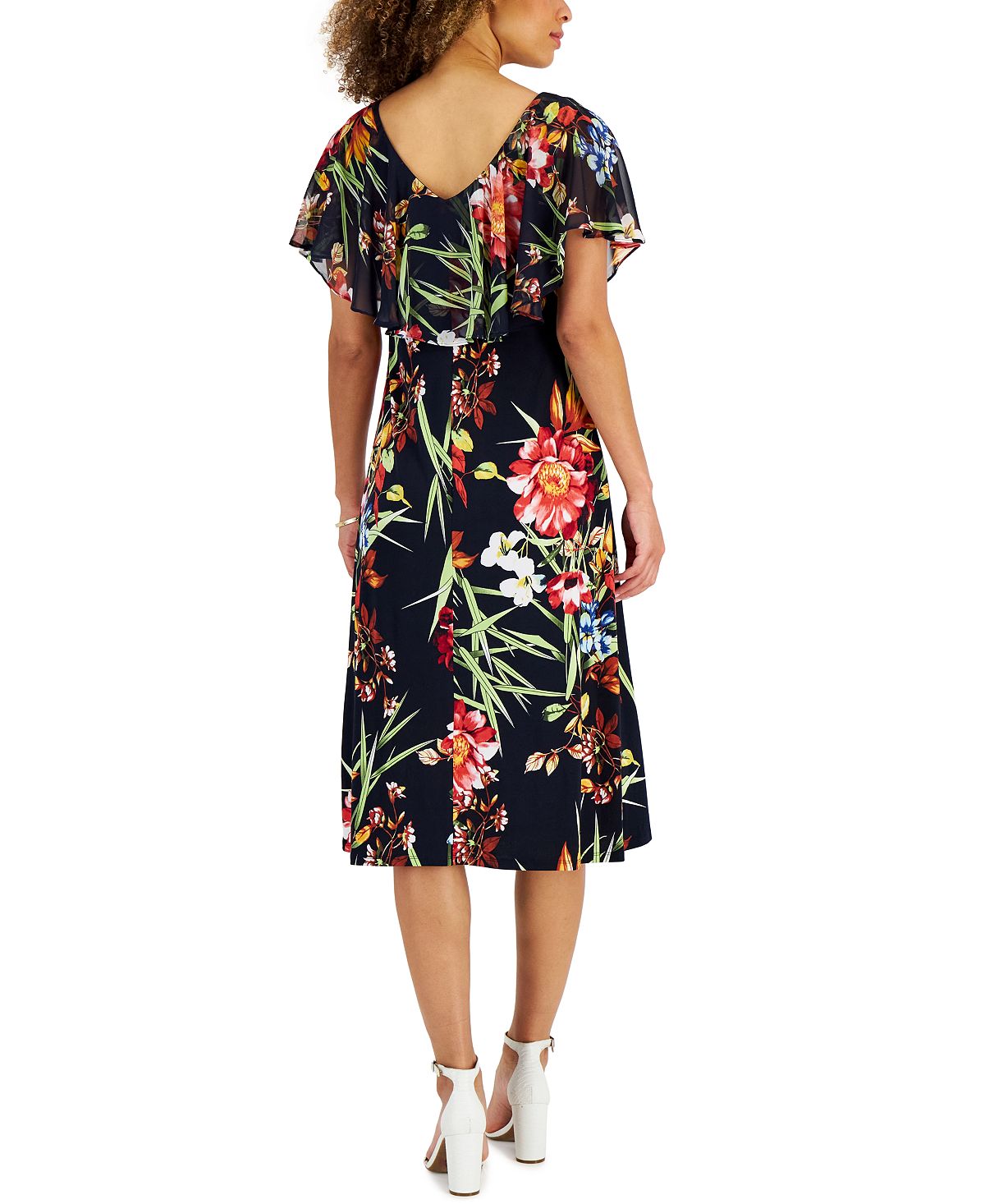 Vestido midi popover estampado feminino conectado, azul, tamanho 8, pequeno