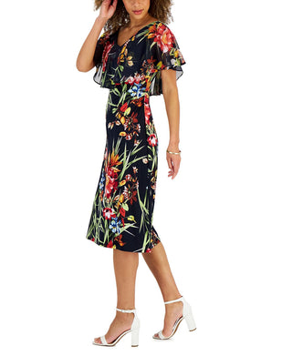 Vestido midi popover estampado feminino conectado, azul, tamanho 8, pequeno