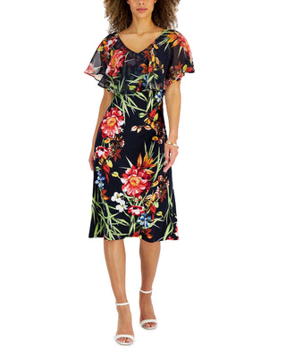 Vestido midi popover estampado feminino conectado, azul, tamanho 8, pequeno