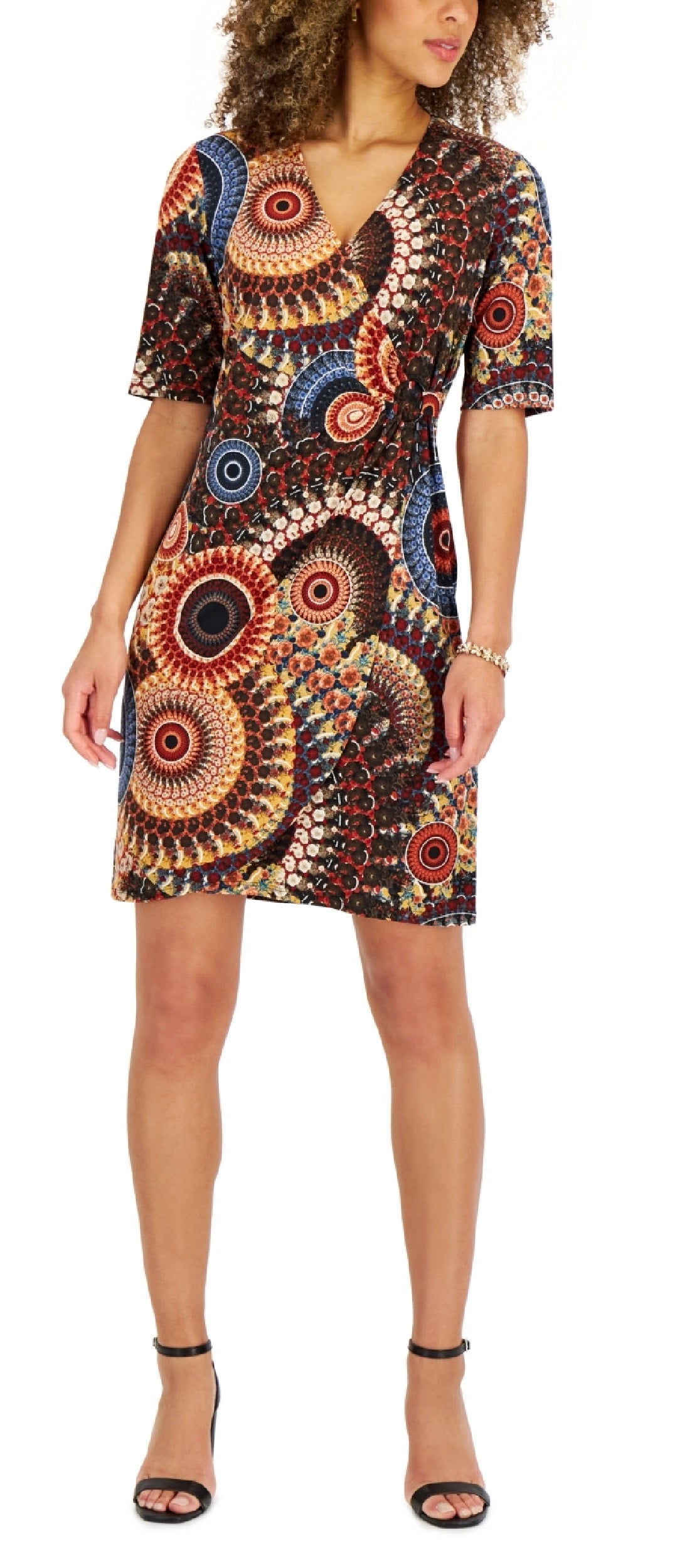 Vestido feminino com estampa e argola lateral, marrom, tamanho 12, pequeno