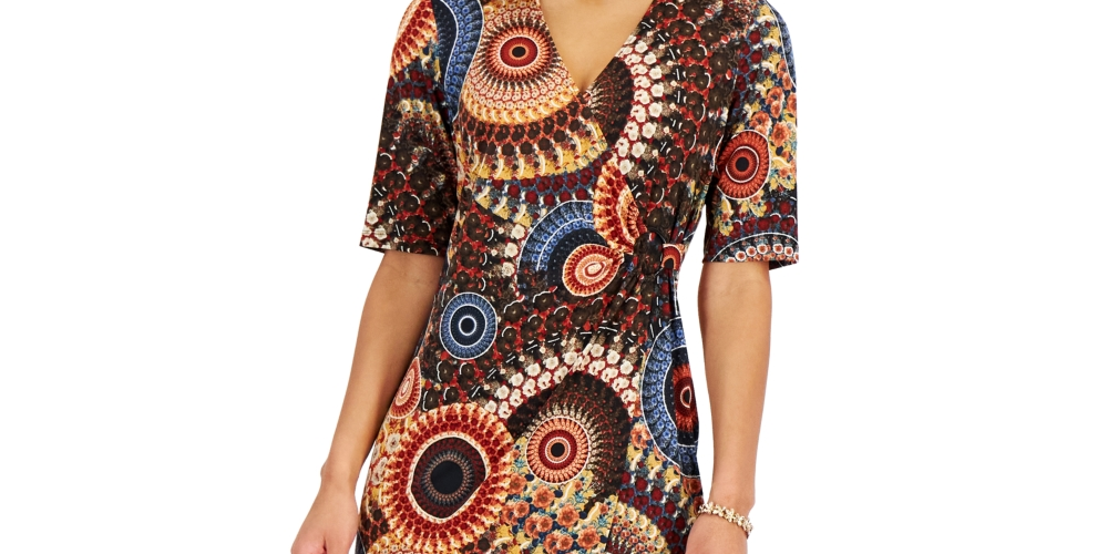 Vestido feminino com estampa e argola lateral, marrom, tamanho 12, pequeno